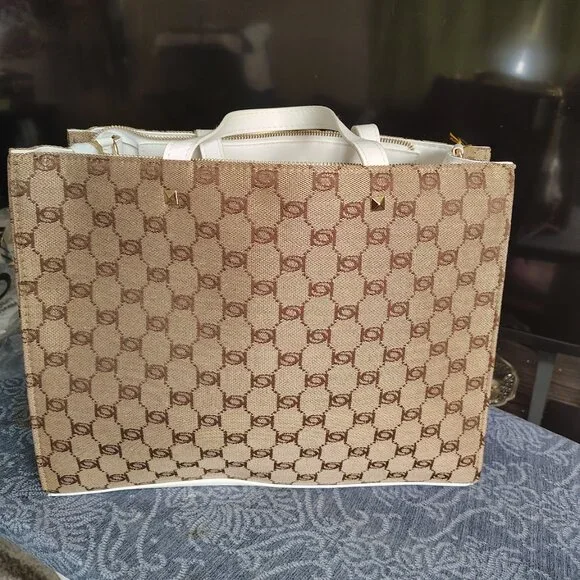 New with Tags MSRP 129 - Bebe Tote tan and white - Picture 4 of 7